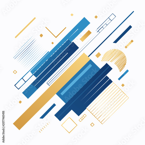 Abstract Geometric Shapes with Blue and Gold Colors