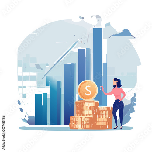 Business growth concept with woman and financial elements