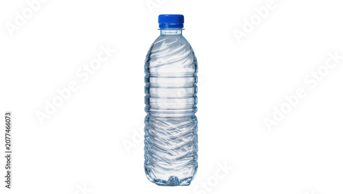 Konstfotografi Clear plastic water bottle with blue cap and wavy texture