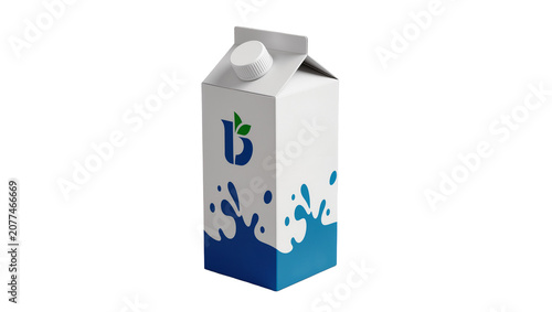 White carton with blue splash design and leaf logo