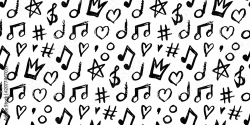Musical Notes And Symbols Pattern Black And White Sketch