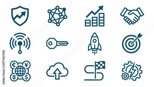 Set of Modern Business and Technology Vector Line Icons