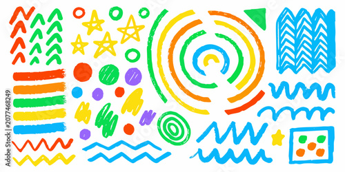 Canvastavla Colorful abstract marks and shapes a vector illustration set on white