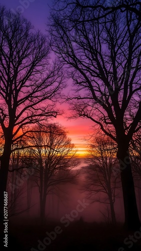 Serene winter forest pathway at dusk.