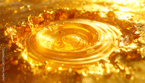 Golden Swirl Liquid Vortex Abstract Background.