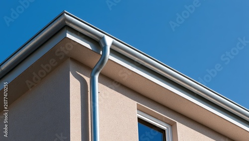 Architectural detail of a building's corner with a modern gutter system