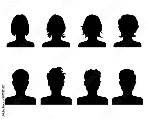 Black silhouettes of of male and female heads 
