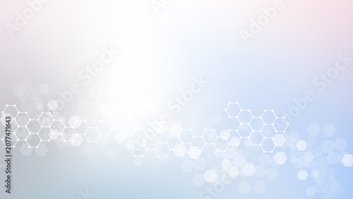 Modern abstract molecules structure for science or medical background. DNA helix or atom visualization. Molecular wave flow abstract background, illustration