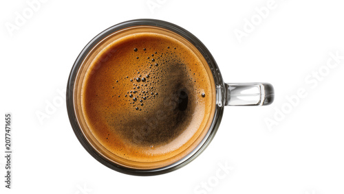 Bild auf Leinwand Espresso coffee in clear glass cup with crema and bubbles