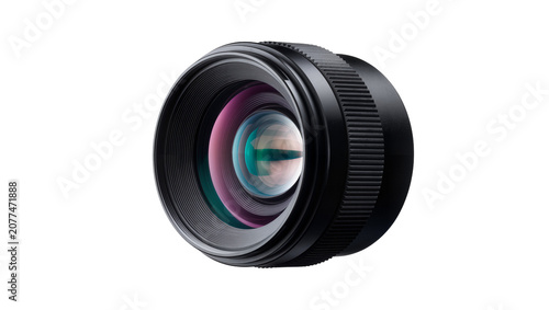 Картината върху платно Camera lens with multi-colored optical coatings and ribbed grip