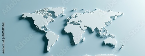 A stylized, raised world map illustration with a soft blue background