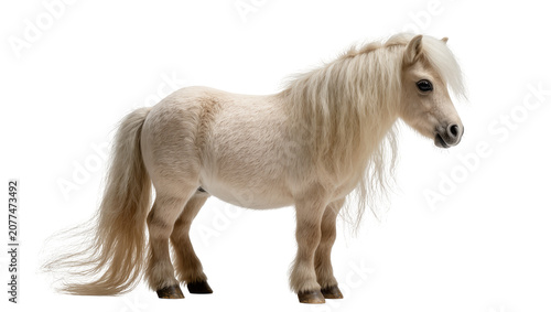 Obraz na płótnie Creamy white miniature horse with long mane and tail