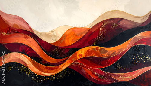 Abstract Swirling Waves of Warm Colors and Textures.