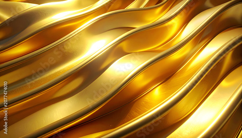 Abstract Golden Waves Flowing Fabric Texture Background.