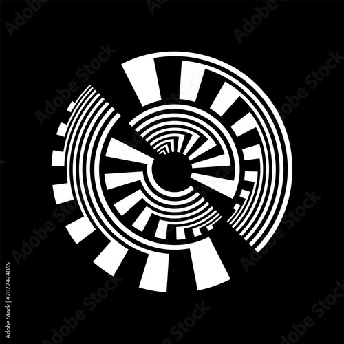 Round White Design Element with Rotation Movement Effect on Black Background....