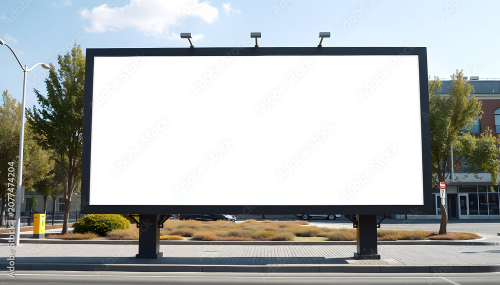 Fototapeta premium Big dual vertically billboard with white blank space for mockup, close-up. White tone