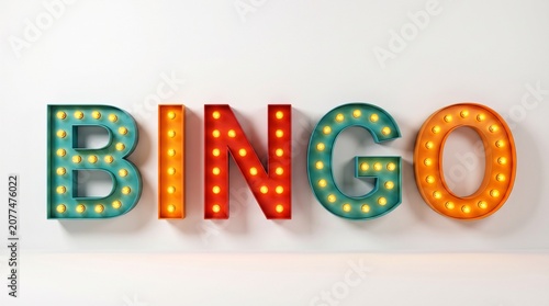 3d render of the word bingo in vintage marquee light bulb style isolated on white background