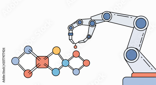 Robot arm conducts precise molecular assembly in a laboratory setting with robotic drug discovery.