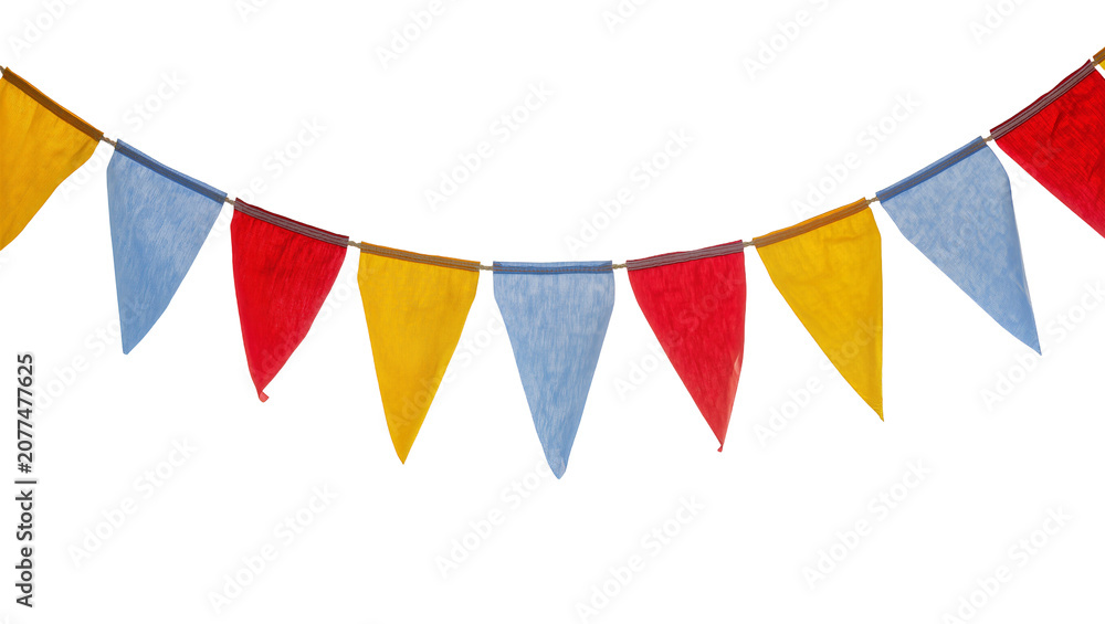 Obraz premium Red blue yellow triangular bunting flags on string