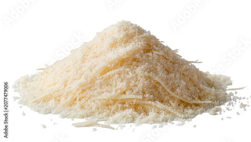 Obraz na płótnie Pile of finely grated Parmesan cheese with some larger shavings