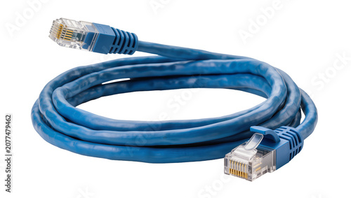 Cuadro en lienzo Blue coiled Ethernet network cable with RJ45 connectors