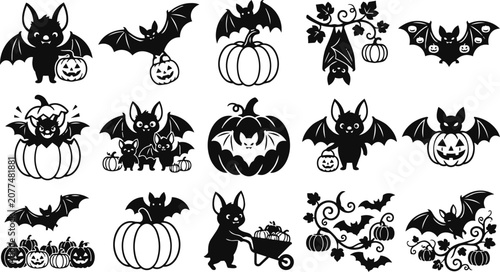 Halloween bat and pumpkin silhouettes collection for seasonal designs