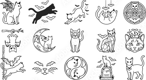 Collection of black bat silhouettes for halloween designs and spooky decorations