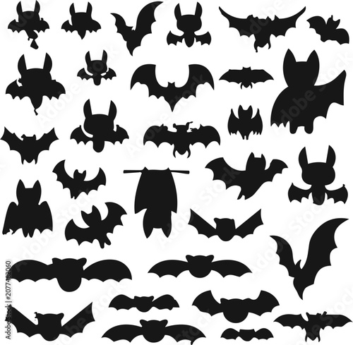 Black cat silhouettes collection with bats and butterflies vector graphic