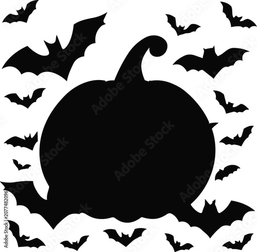 Halloween bats and jack o' lanterns silhouette vector illustration