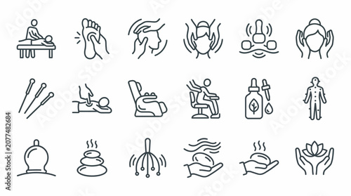 Tableau sur toile Collection of wellness and massage therapy icons illustrating relaxation techniq