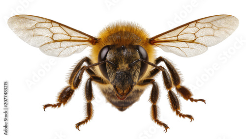 Photos Honey bee with spread wings front view, macro shot