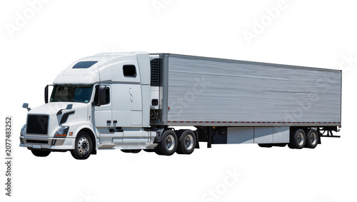 Photos White semi-trailer truck with refrigerated trailer