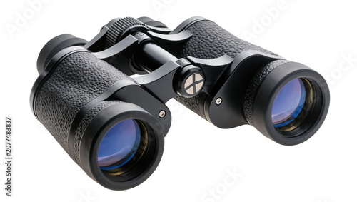 Canvastavla Black textured binoculars with blue lenses