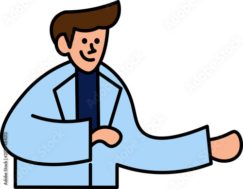 Male Doctor Gesturing Handshake in Medical Lab Coat Professional Setting