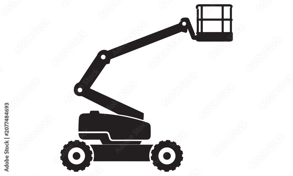 Naklejka premium Boom Lift silhouette, aerial work platform, vector isolated on white