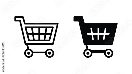 Cart vector icon set displaying supermarket shopping trolley