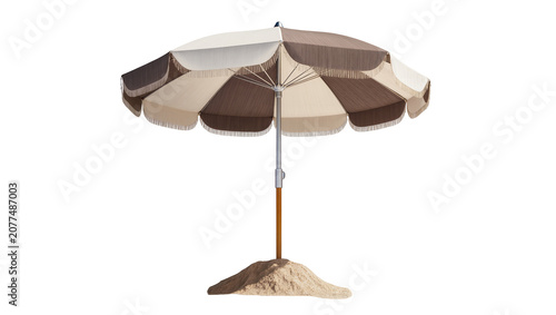 Bild auf Leinwand Beach umbrella with fringe and sand base