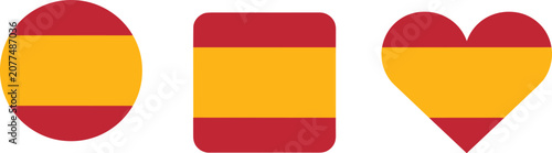 Spain flag icon set with circle rounded square and heart shapes isolated on white background
