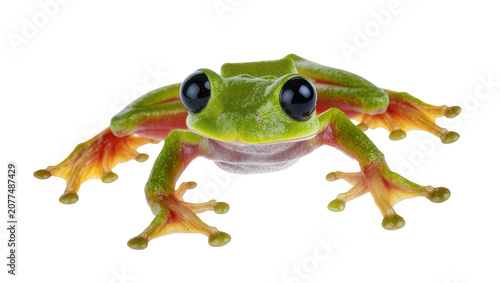 фотографія Green tree frog with large black eyes and orange feet