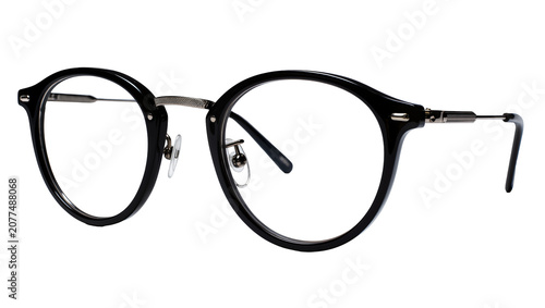 Photos Round black acetate eyeglasses with silver metal temples