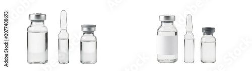 Medical glass vials and ampoules for injection isolated on transparent background