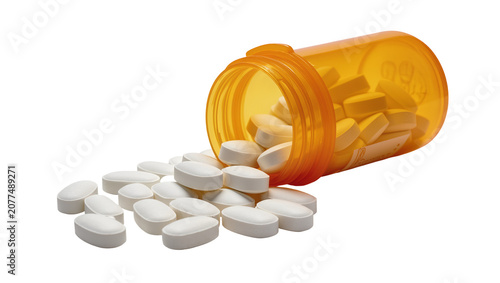 Cuadro en lienzo Orange prescription bottle spilling white oval pills