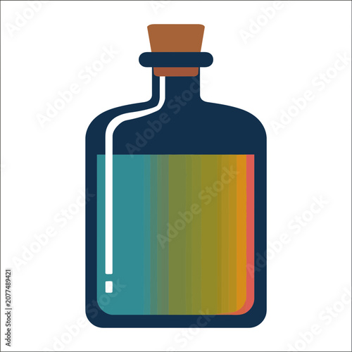 Flat vector illustration of a bottle with colorful liquid