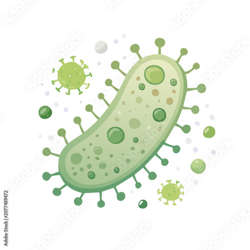 Green Bacteria and Virus Flat Vector Illustration