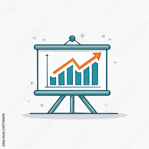 Presentation Board with Upward Trending Bar Chart and Arrow