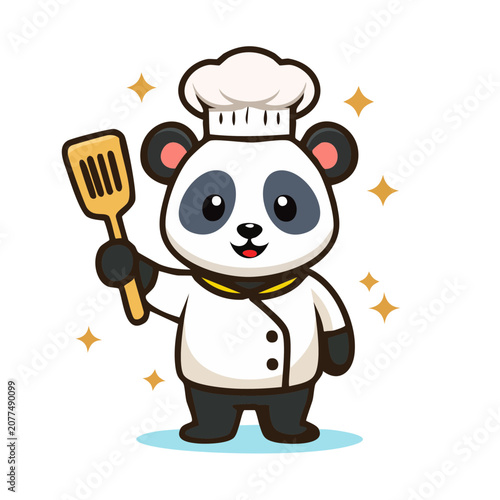 Cartoon Panda Chef Holding Spatula