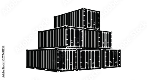 Bild auf Leinwand Stacked Shipping Containers In Black Silhouette cargo