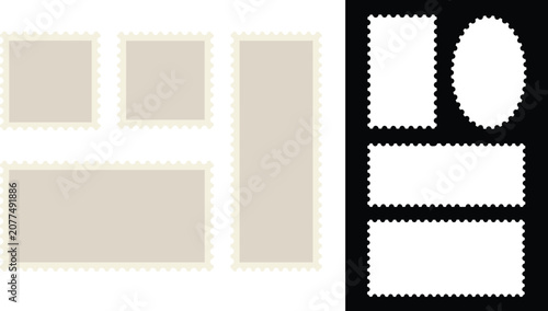 Konstfotografi Vintage postage stamp templates, blank mail stamp frames with perforated edges,