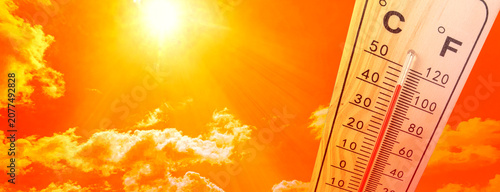 Thermometer showing extreme high temperature during heat wave