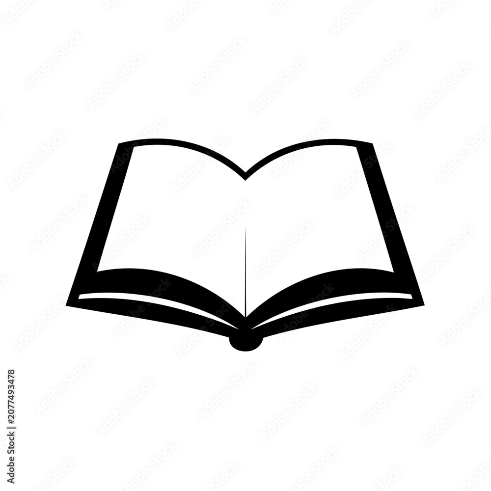Fototapeta premium Stylized icon of an open book with black borders on white background